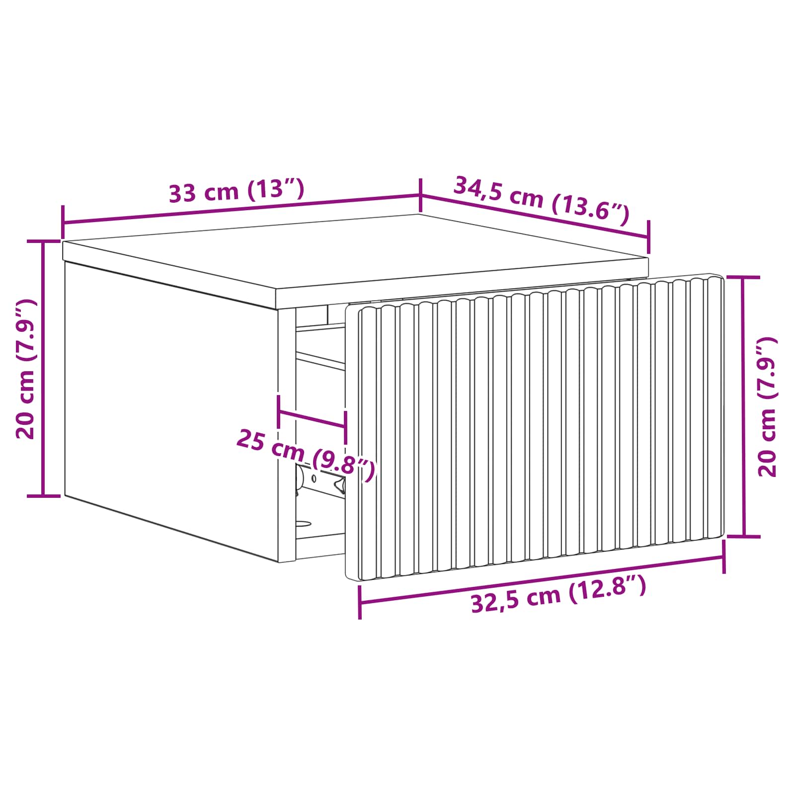vidaXL Wisząca Szafka Nocna z szufladą Szary Sonoma 33 x 34,5 x 20 cm