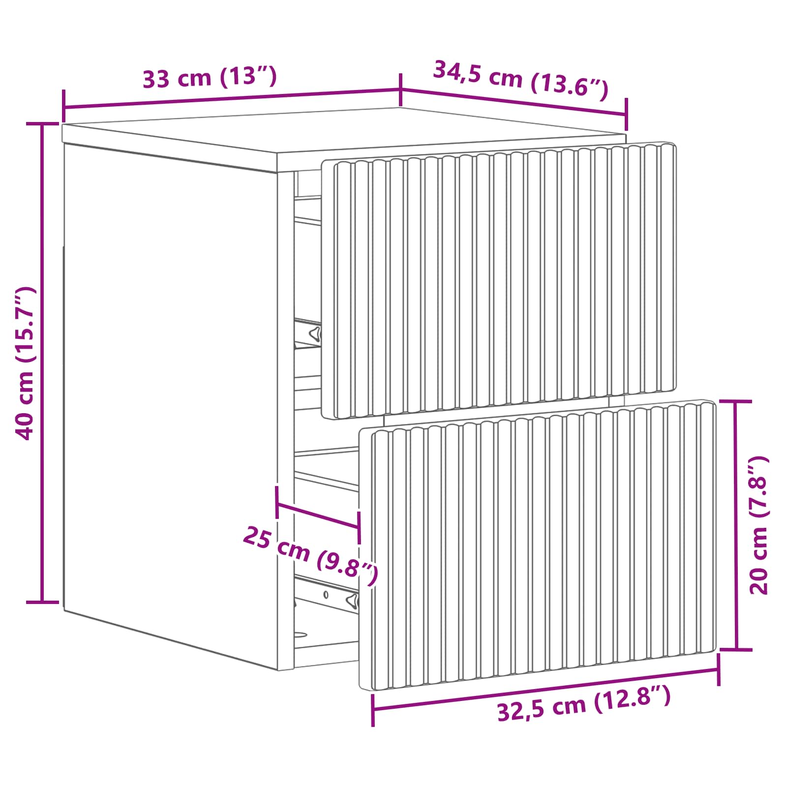 vidaXL Wisząca Szafka Nocna z szufladą 2 pcs Czarny 33 x 34,5 x 40 cm