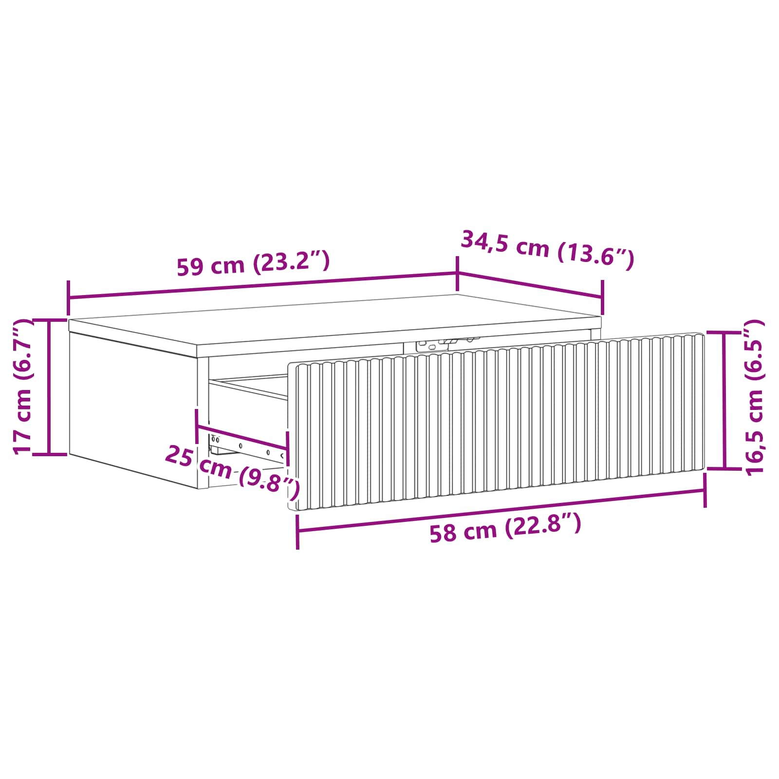 vidaXL Stolik boczny montowany na ścianie 59 x 34,5 x 17 cm