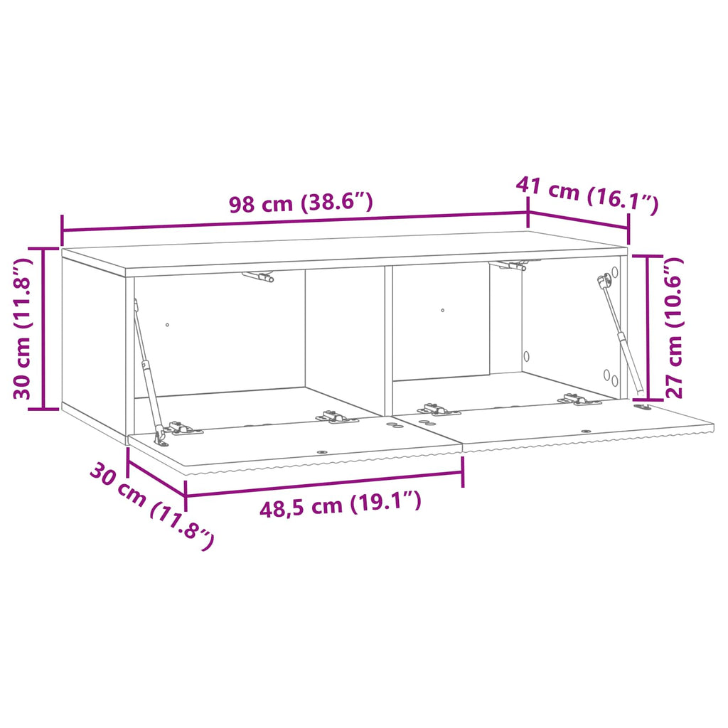 vidaXL Szafka RTV montowana na ścianie Czarny 98 x 41 x 30 cm