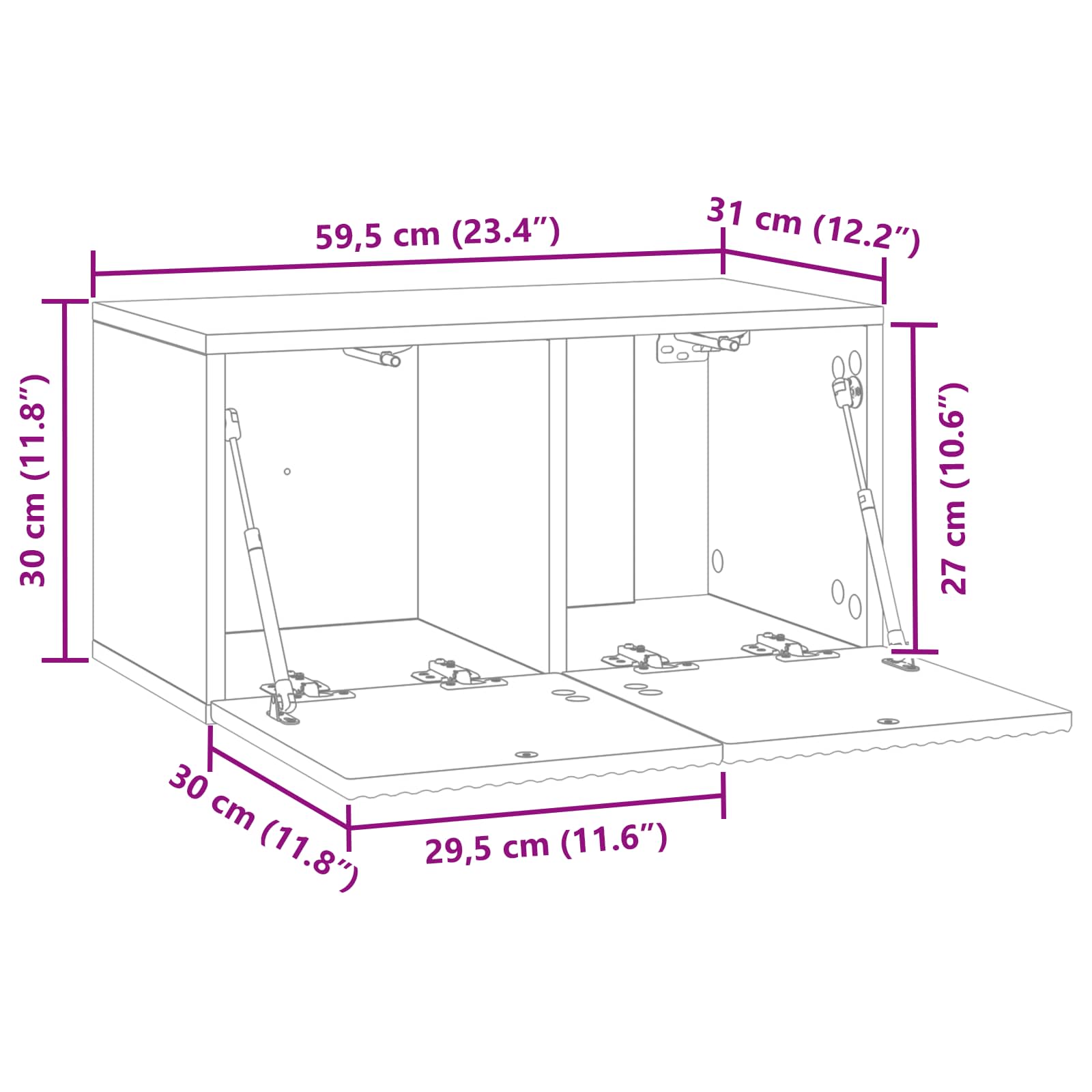 vidaXL Szafka RTV montowana na ścianie dąb Sonoma 59,5 x 31 x 30 cm