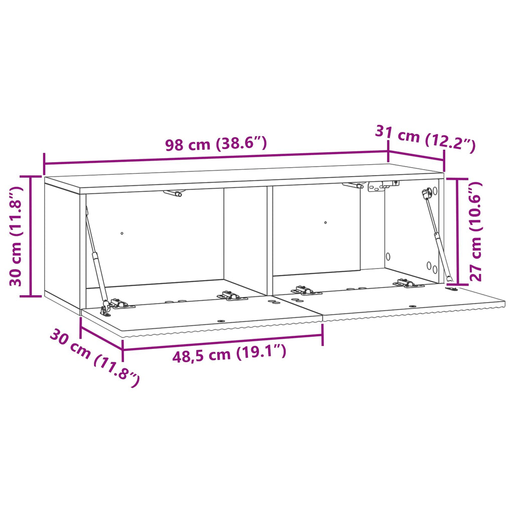 vidaXL Szafka RTV montowana na ścianie Stare drewno 98 x 31 x 30 cm