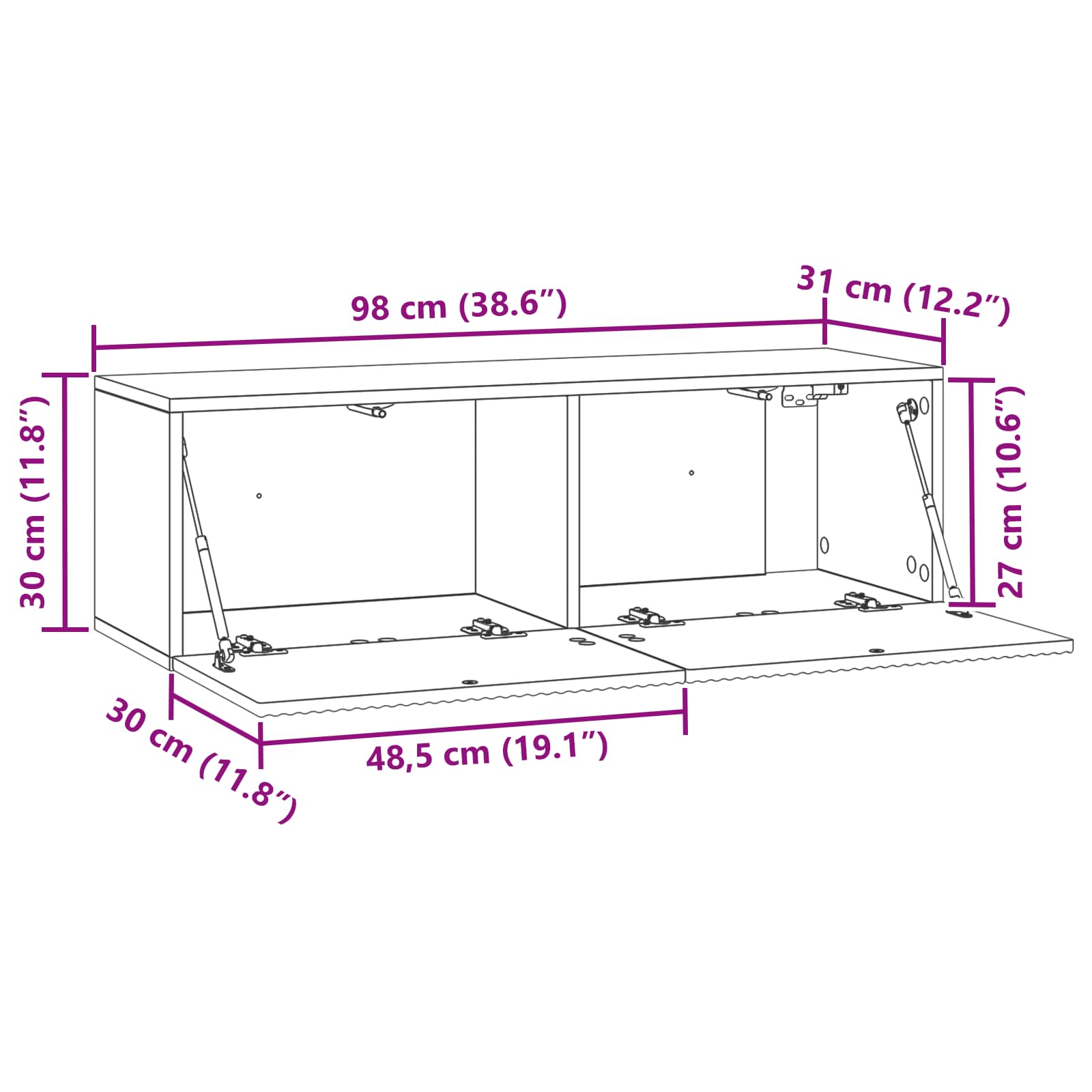 vidaXL Szafka RTV montowana na ścianie Stare drewno 98 x 31 x 30 cm
