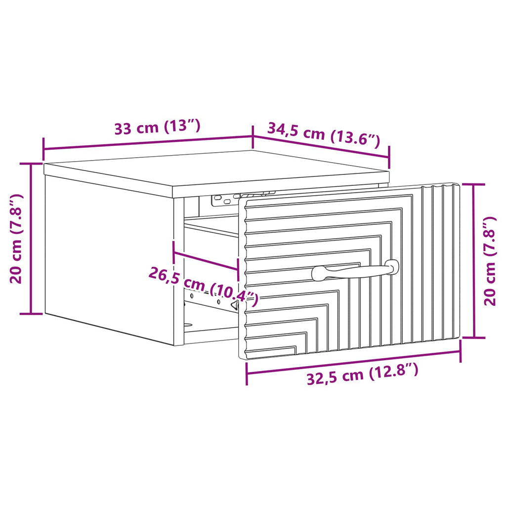 vidaXL Wisząca Szafka Nocna z szufladą 2 pcs Biały 34,5 x 33 x 20 cm