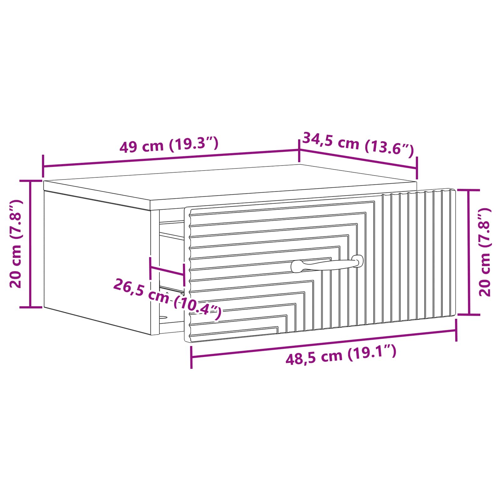 vidaXL Wisząca Szafka Nocna z szufladą 2 pcs Czarny 49 x 34,5 x 20 cm
