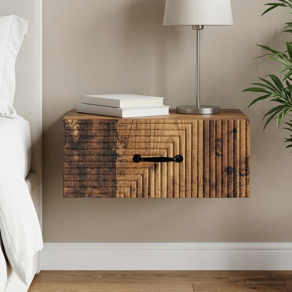 vidaXL Wisząca Szafka Nocna z szufladą Stare drewno 49 x 34,5 x 20 cm