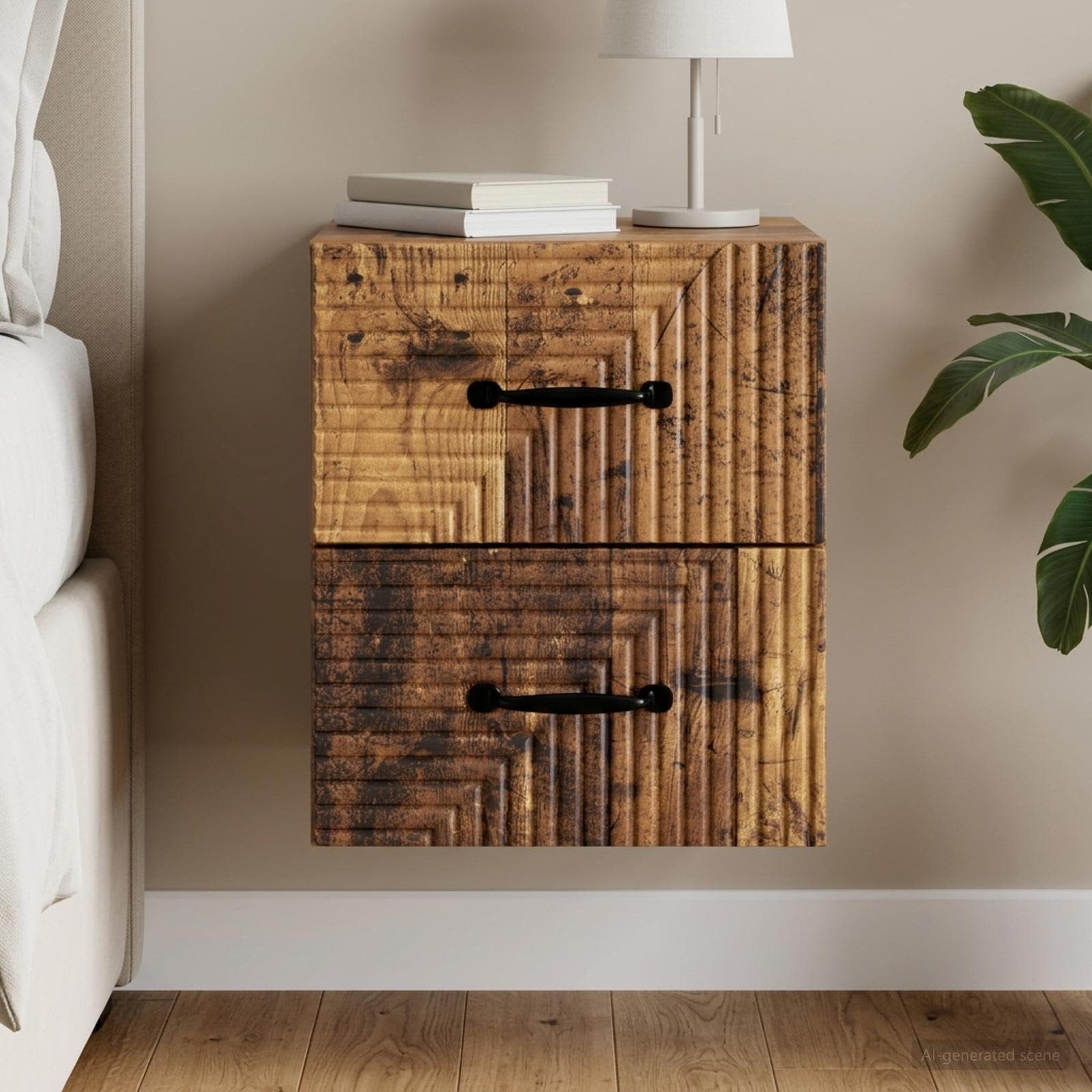 vidaXL Wisząca Szafka Nocna z szufladą Stare drewno 34,5 x 33 x 40 cm