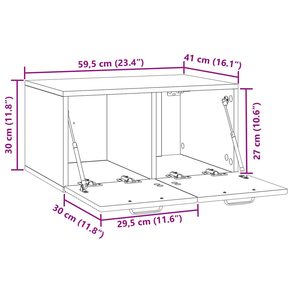 vidaXL Szafka RTV montowana na ścianie dąb Sonoma 59,5 x 41 x 30 cm