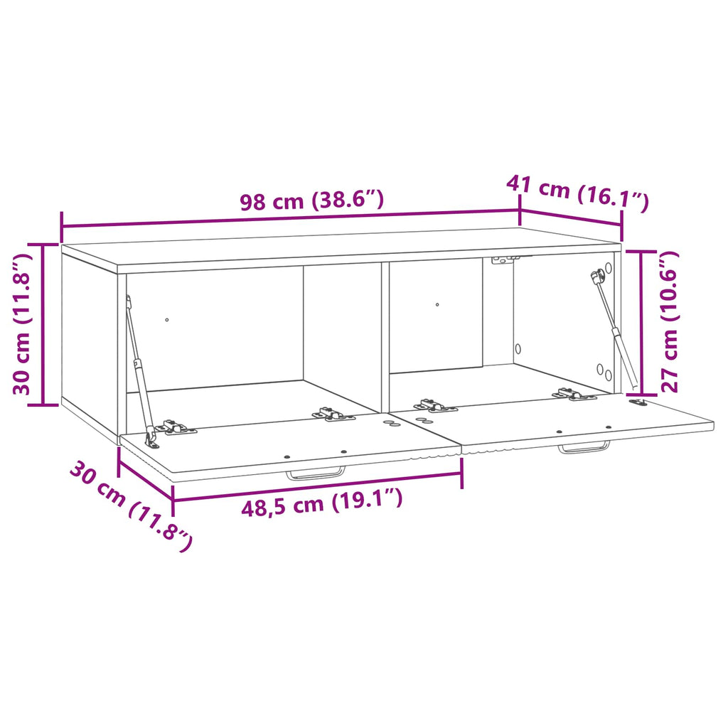 vidaXL Szafka RTV montowana na ścianie dąb Sonoma 98 x 41 x 30 cm