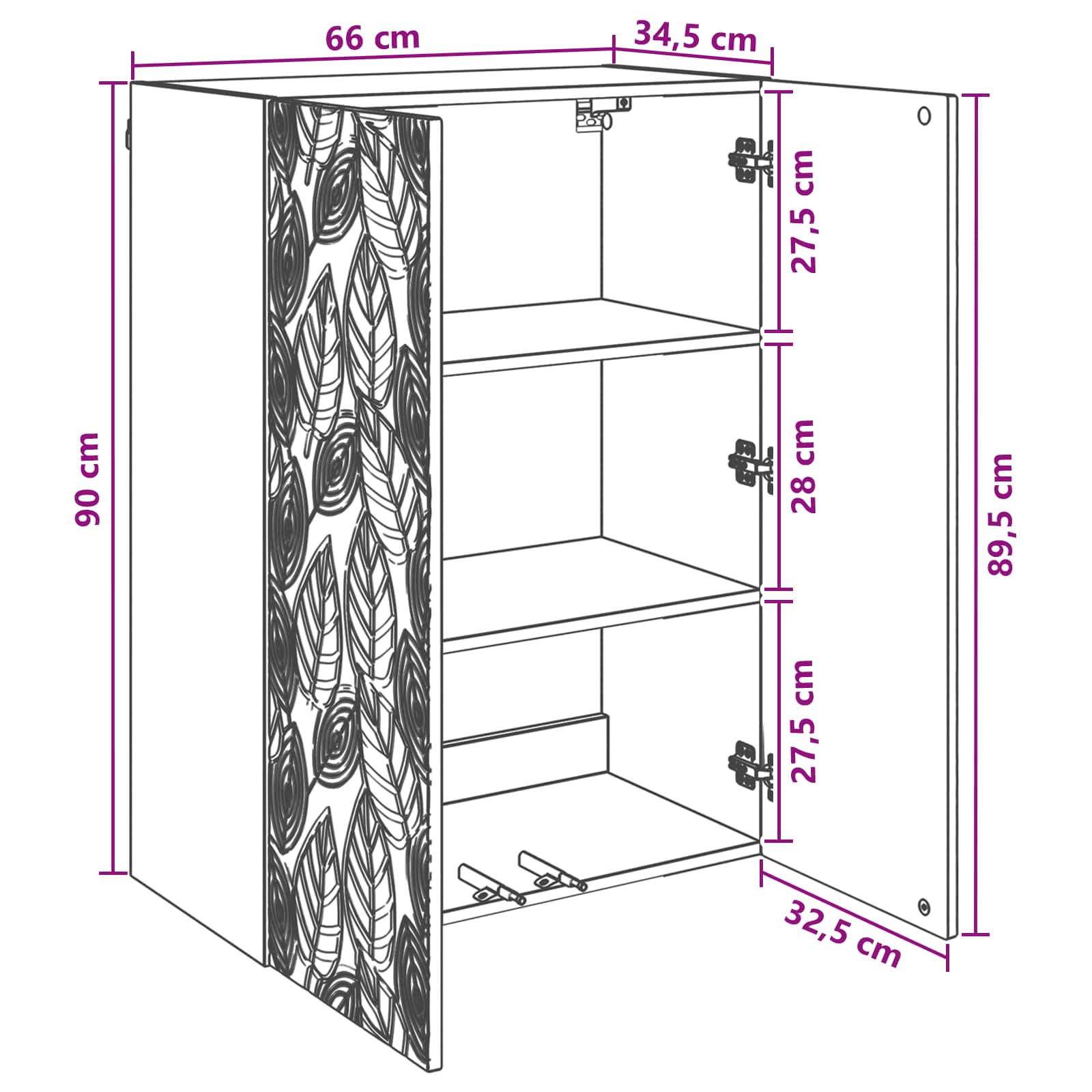 vidaXL Szafka ścienna Biały wysoki połysk 66 x 34,5 x 90 cm
