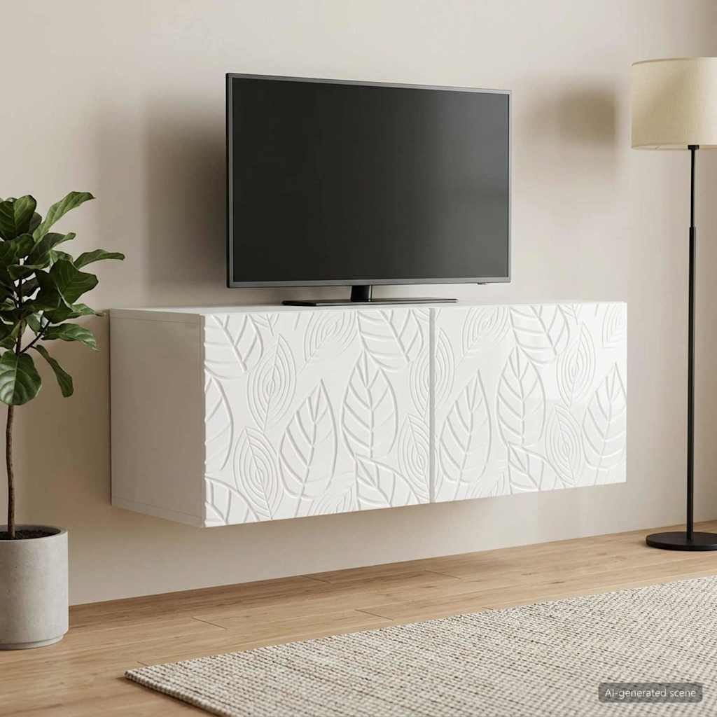 vidaXL Szafka RTV montowana na ścianie 98 x 31 cm Biały wysoki połysk