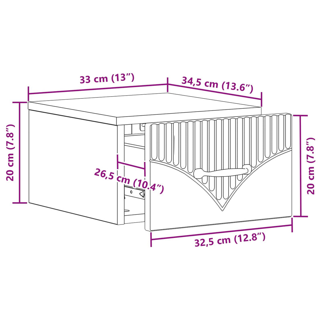 vidaXL Wisząca Szafka Nocna z szufladą Dąb wędzony 34,5 x 33 x 20 cm