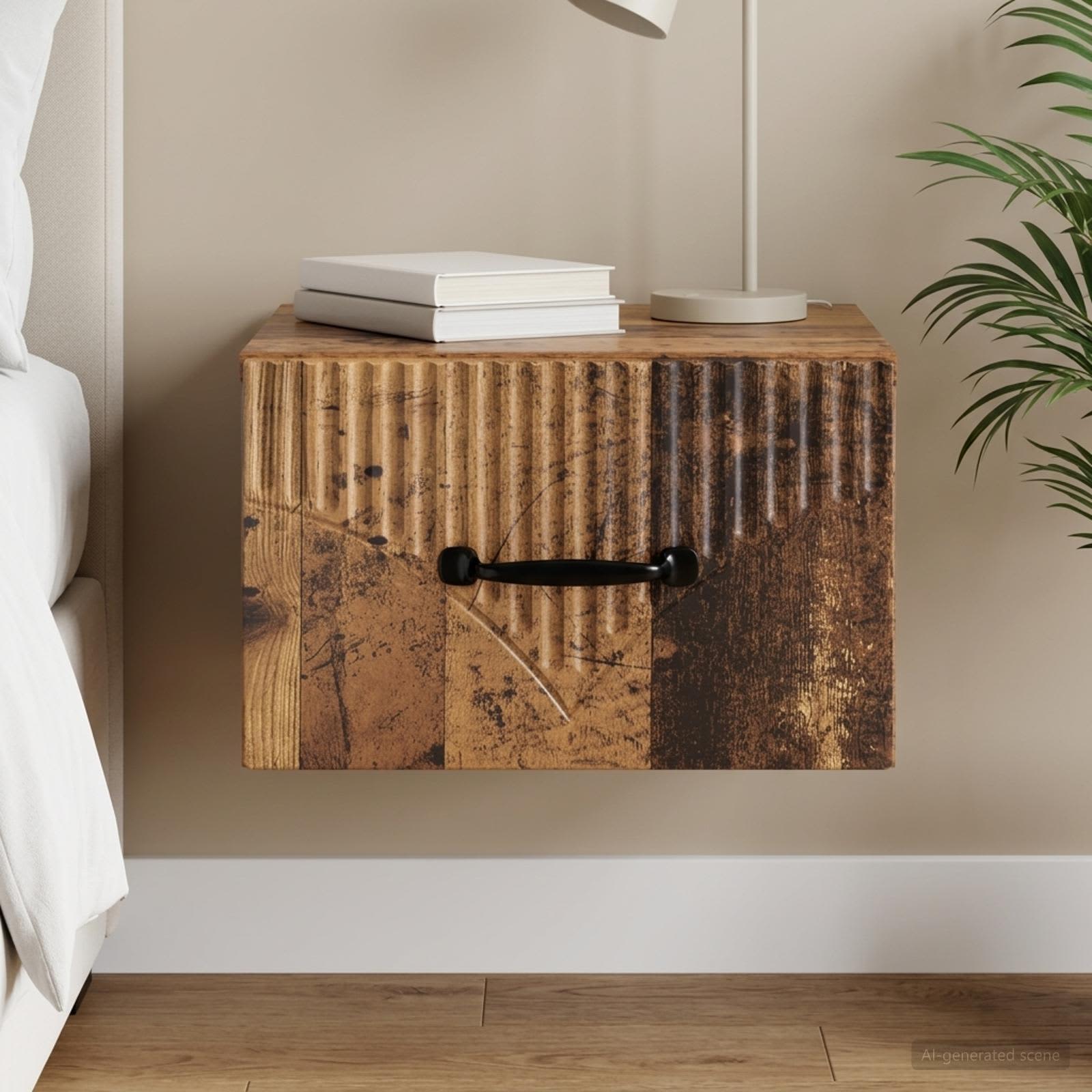 vidaXL Wisząca Szafka Nocna z szufladą Stare drewno 34,5 x 33 x 20 cm