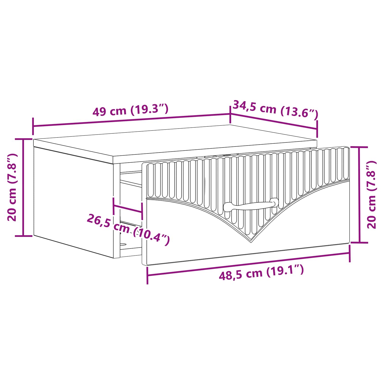 vidaXL Wisząca Szafka Nocna 2 pcs Betonowy szary 49 x 34,5 x 20 cm