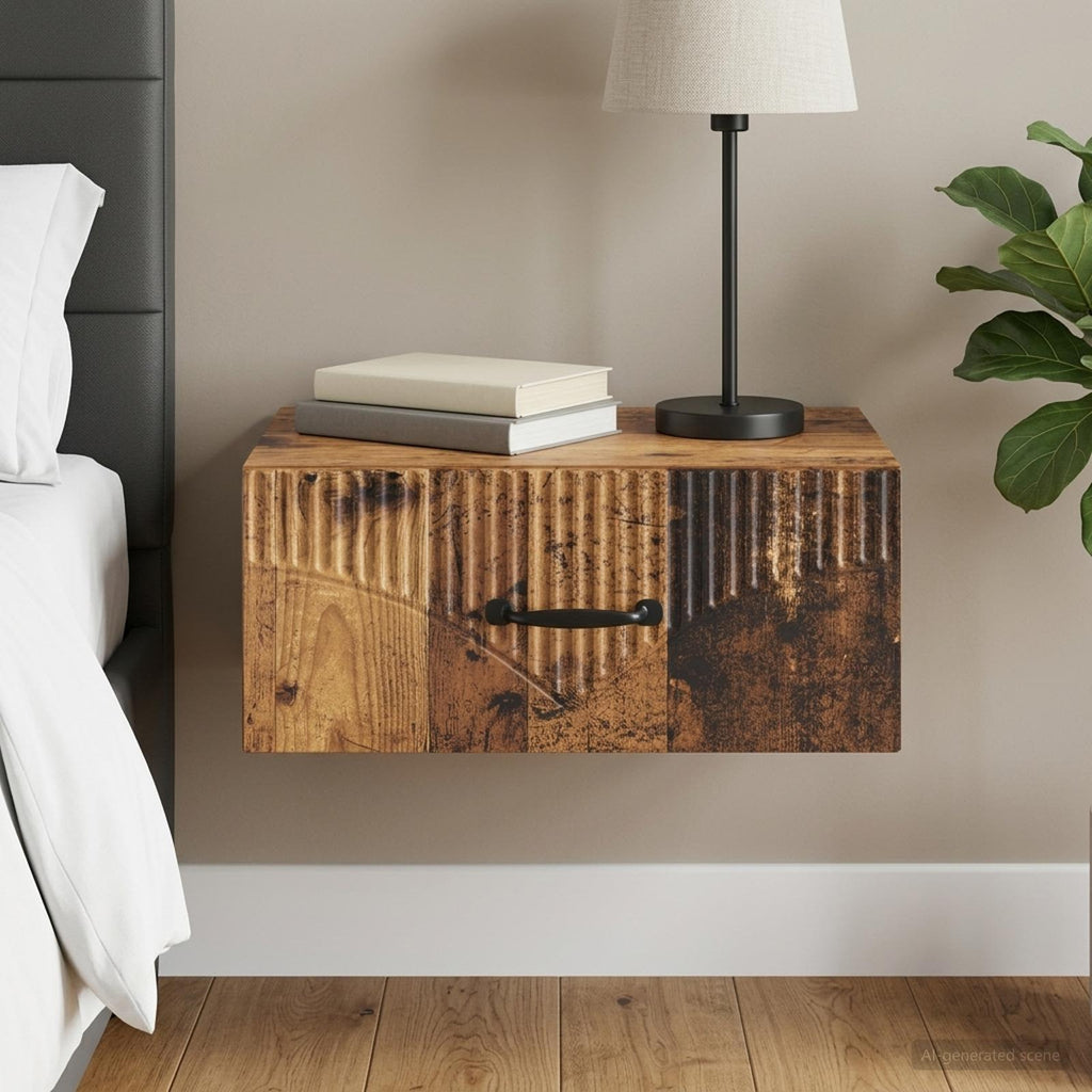 vidaXL Wisząca Szafka Nocna z szufladą Stare drewno 49 x 34,5 x 20 cm