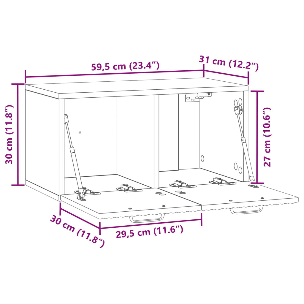 vidaXL Szafka RTV montowana na ścianie Szary Sonoma 59,5 x 31 x 30 cm