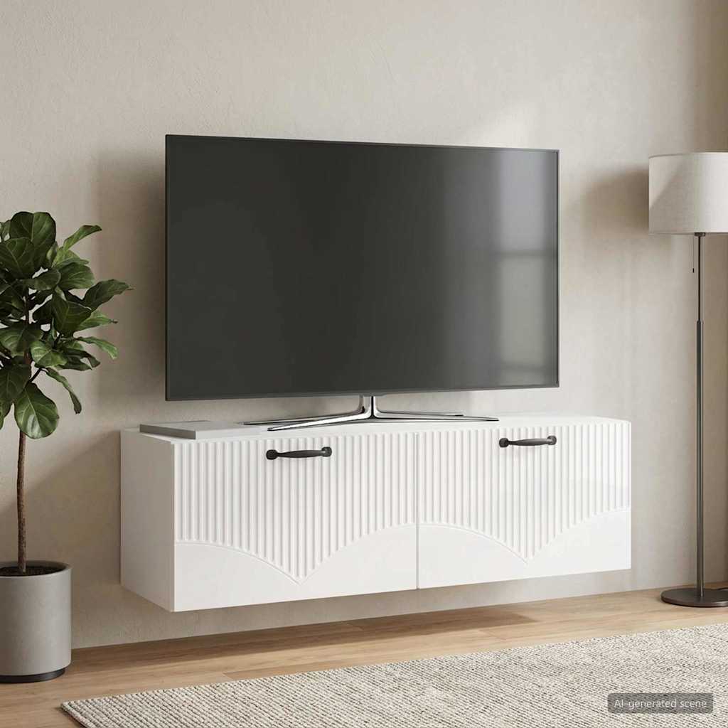 vidaXL Szafka RTV montowana na ścianie Biały wysoki połysk