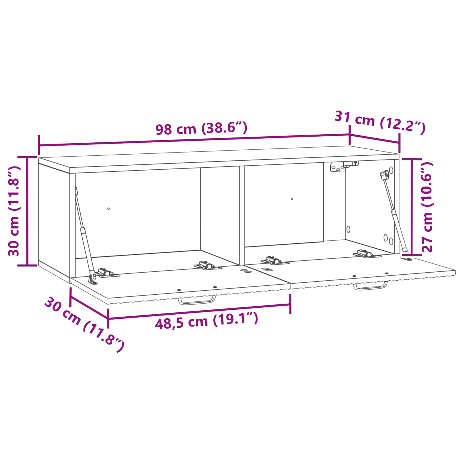 vidaXL Szafka RTV montowana na ścianie Szary Sonoma 98 x 31 x 30 cm