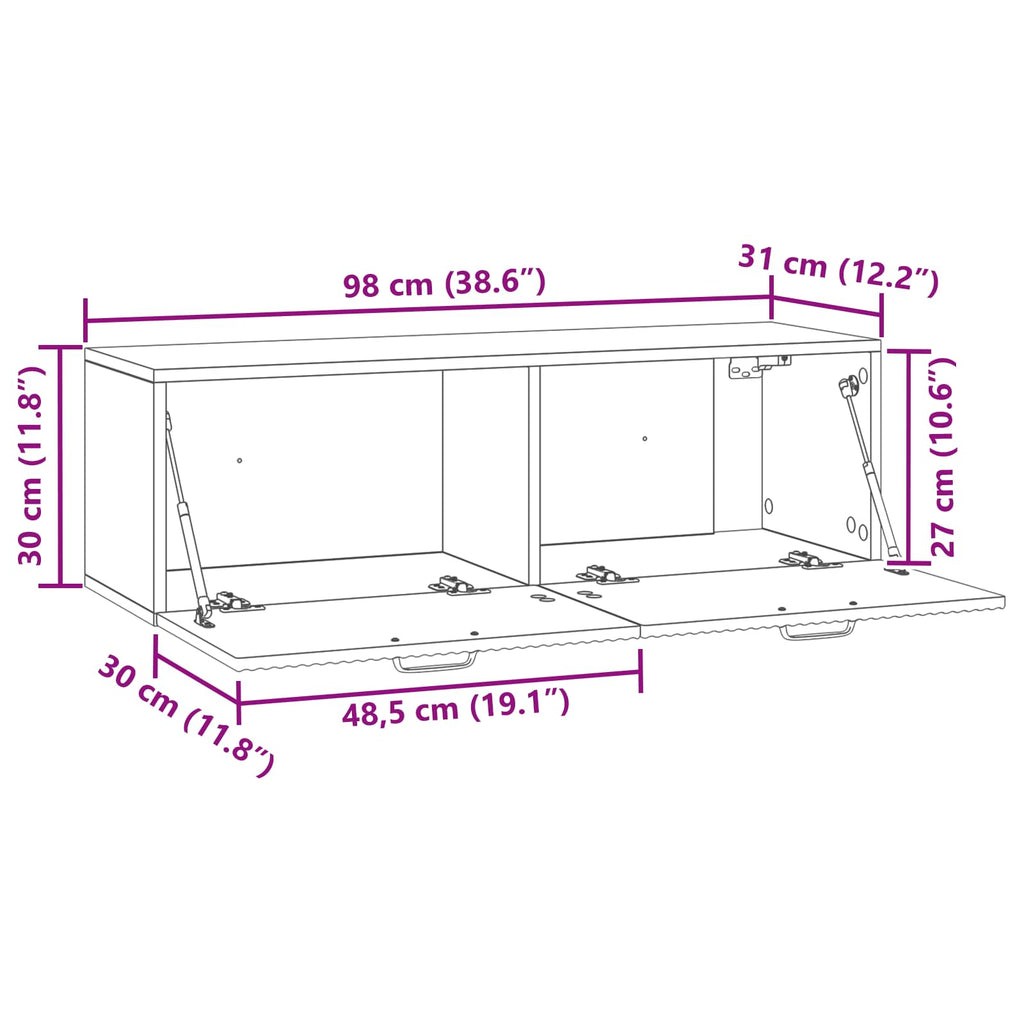vidaXL Szafka RTV montowana na ścianie Stare drewno 98 x 31 x 30 cm