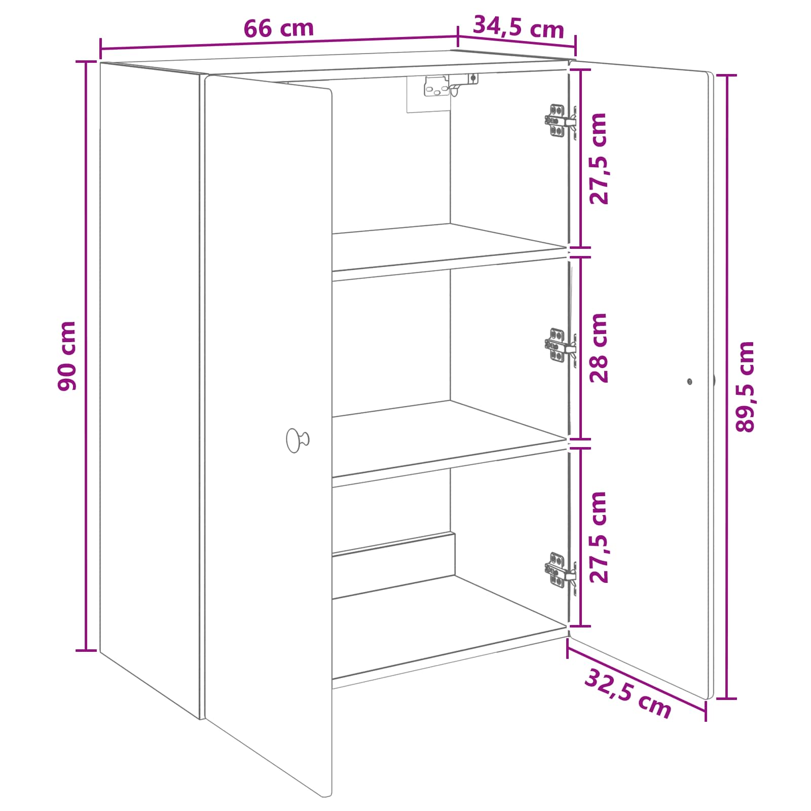 vidaXL Szafka ścienna 66 x 34,5 x 90 cm Drewno inżynieryjne