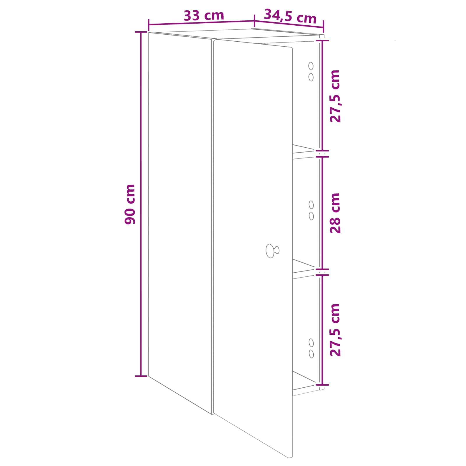 vidaXL Szafka ścienna 33 x 34,5 x 90 cm Drewno inżynieryjne