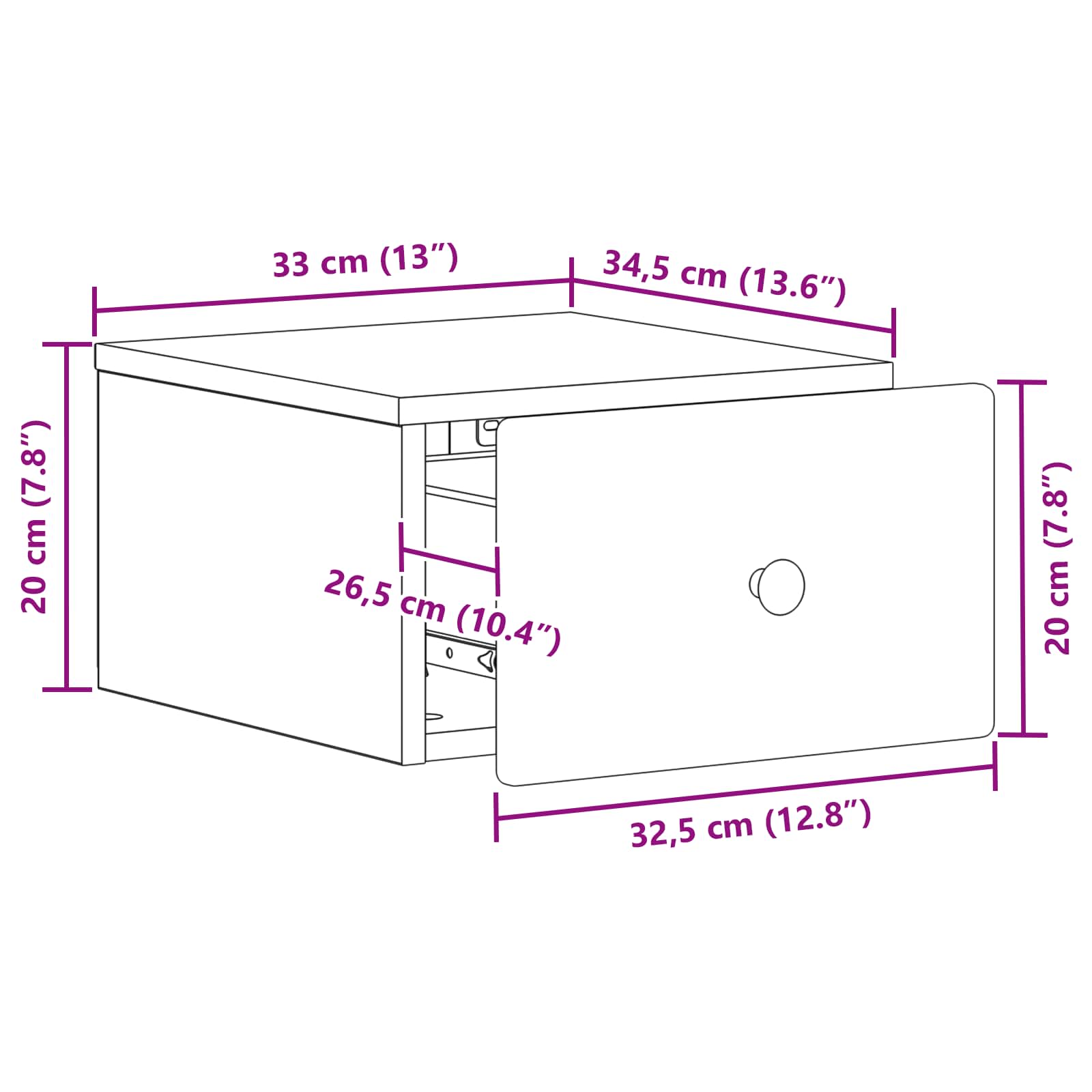 vidaXL Wisząca Szafka Nocna z szufladą 2 pcs Czarny 34,5 x 33 x 20 cm