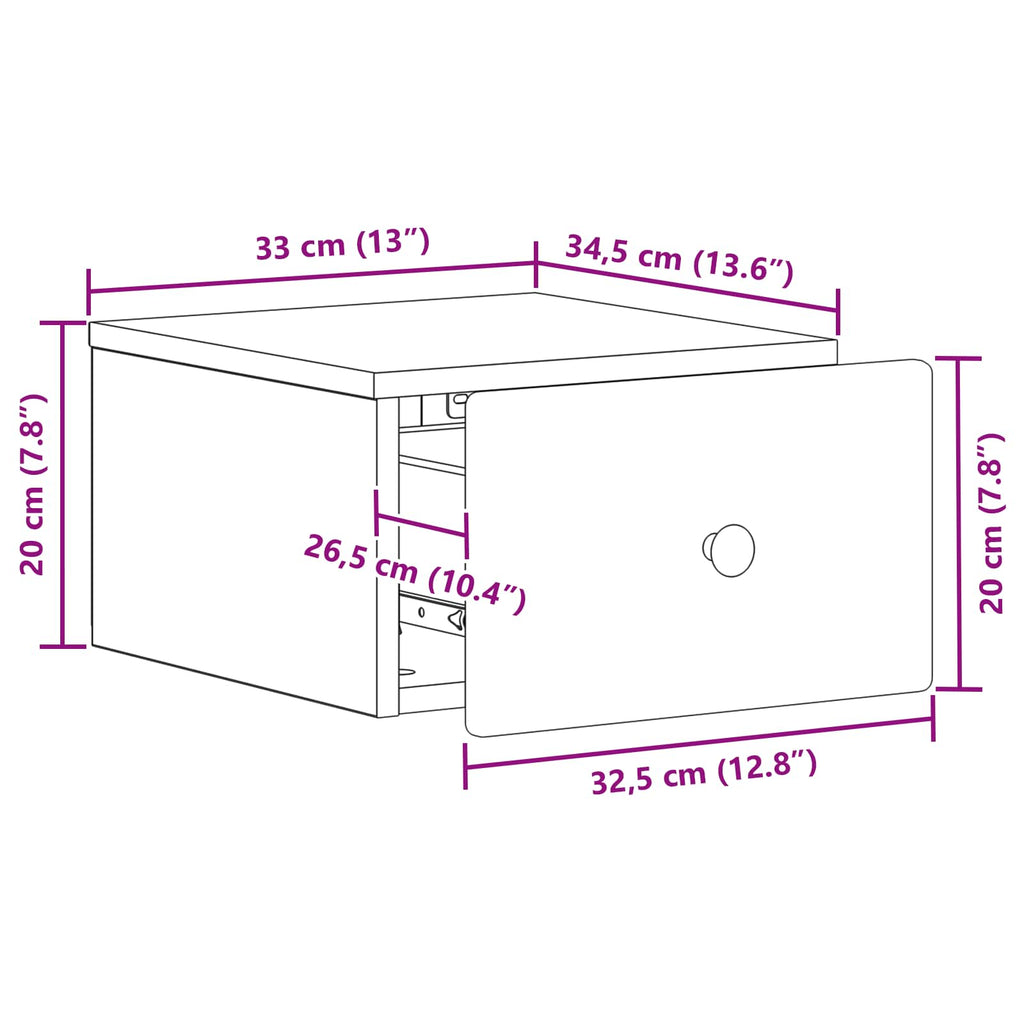 vidaXL Wisząca Szafka Nocna z szufladą dąb Sonoma 34,5 x 33 x 20 cm