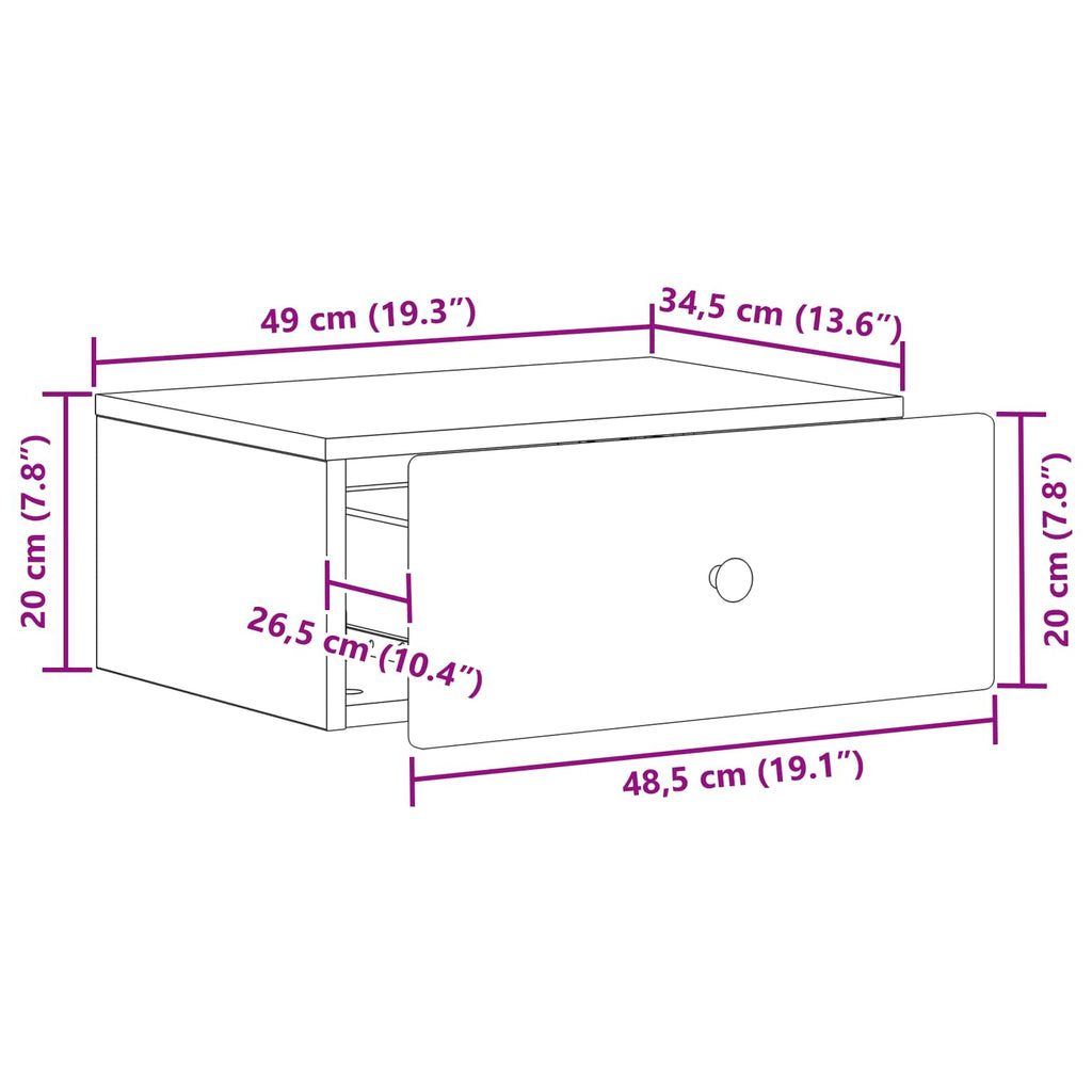 vidaXL Wisząca Szafka Nocna z szufladą 2 pcs Czarny 49 x 34,5 x 20 cm