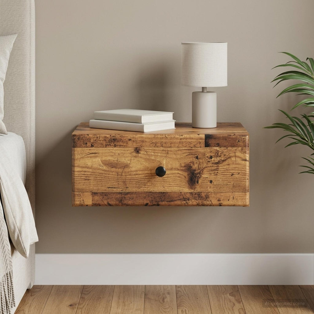 vidaXL Wisząca Szafka Nocna z szufladą Stare drewno 49 x 34,5 x 20 cm