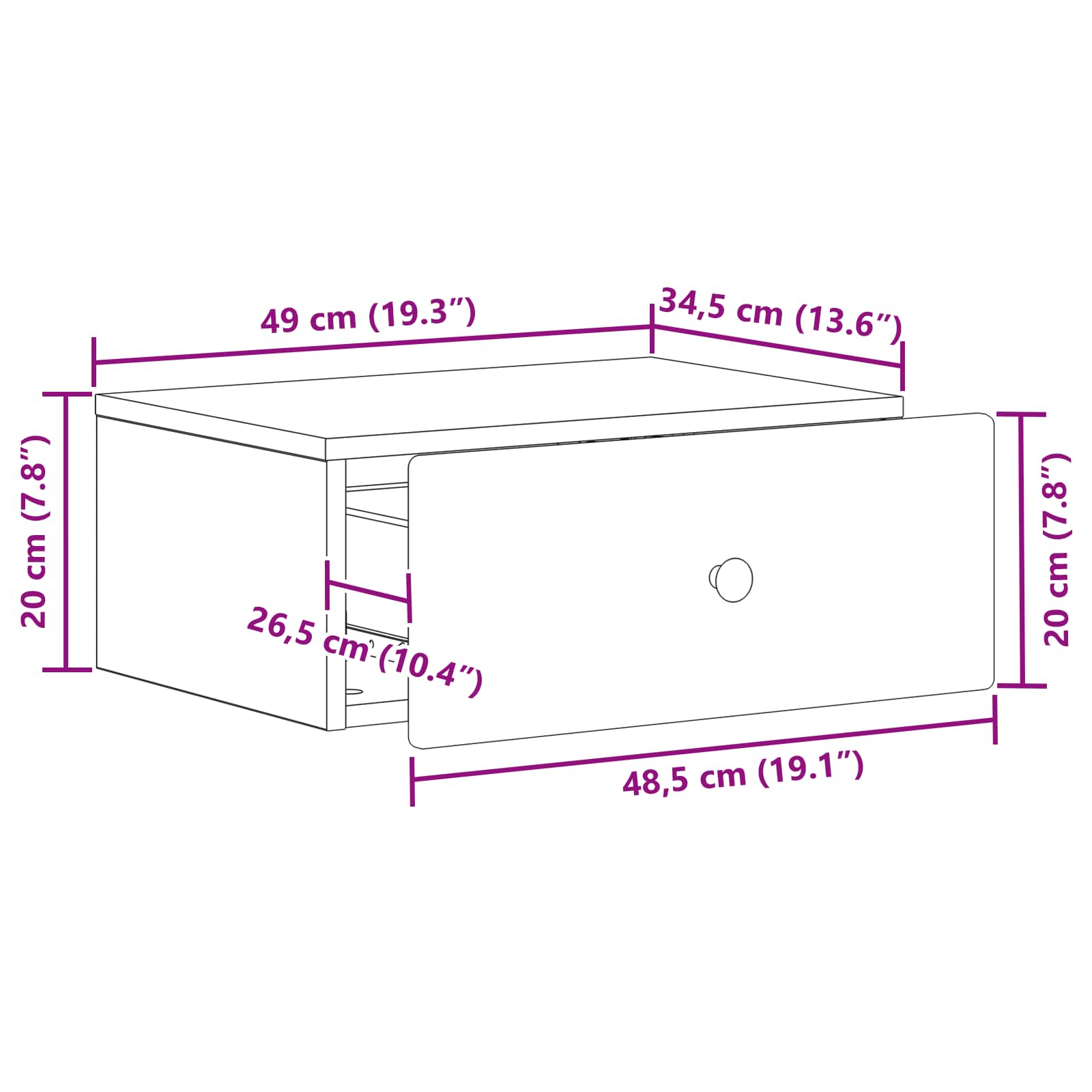 vidaXL Wisząca Szafka Nocna 2 pcs Stare drewno 49 x 34,5 x 20 cm