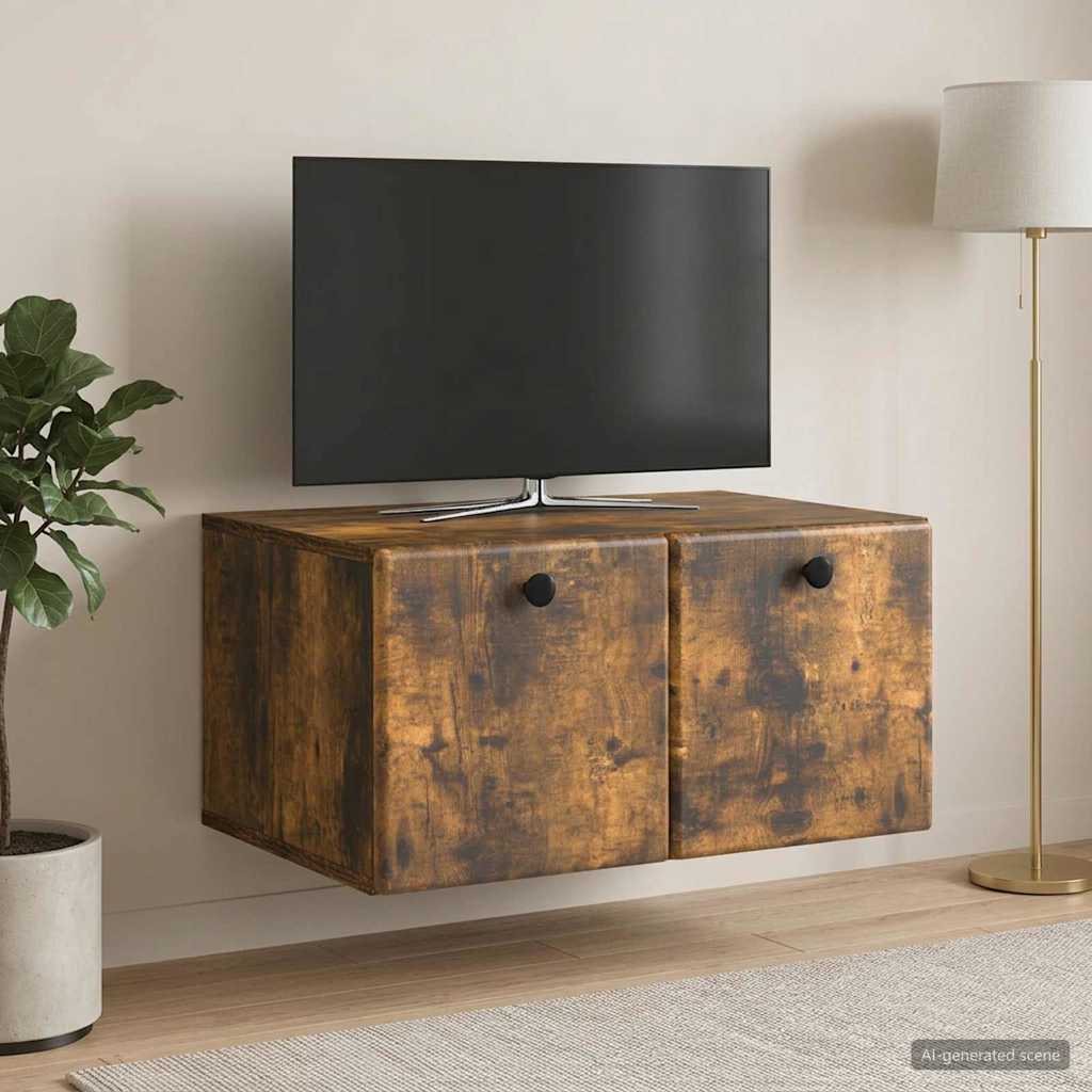 vidaXL Szafka RTV montowana na ścianie 59,5 x 41 x 30 cm Dąb wędzony