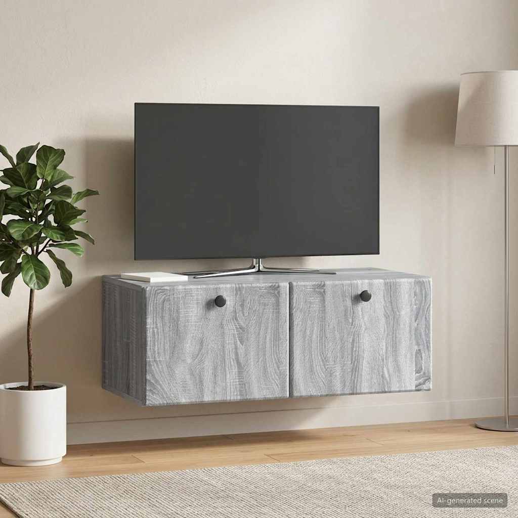 vidaXL Szafka RTV montowana na ścianie 78,5 x 41 x 30 cm Szary Sonoma