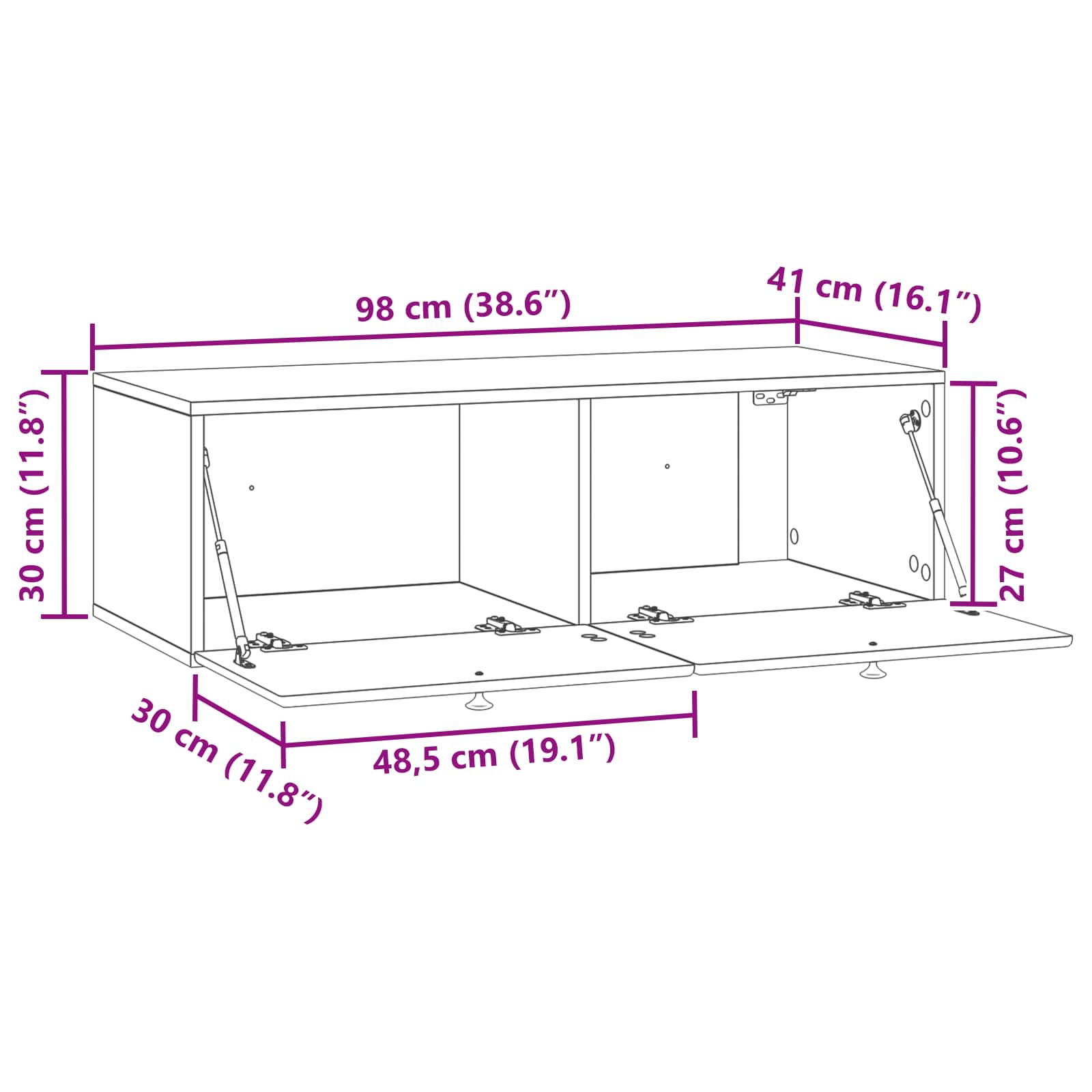 vidaXL Szafka RTV montowana na ścianie 98 x 41 x 30 cm Szary Sonoma