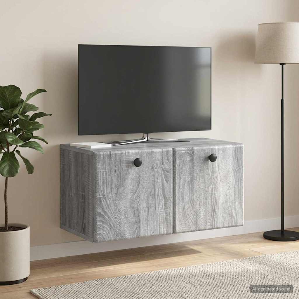 vidaXL Szafka RTV montowana na ścianie 59,5 x 31 x 30 cm Szary Sonoma
