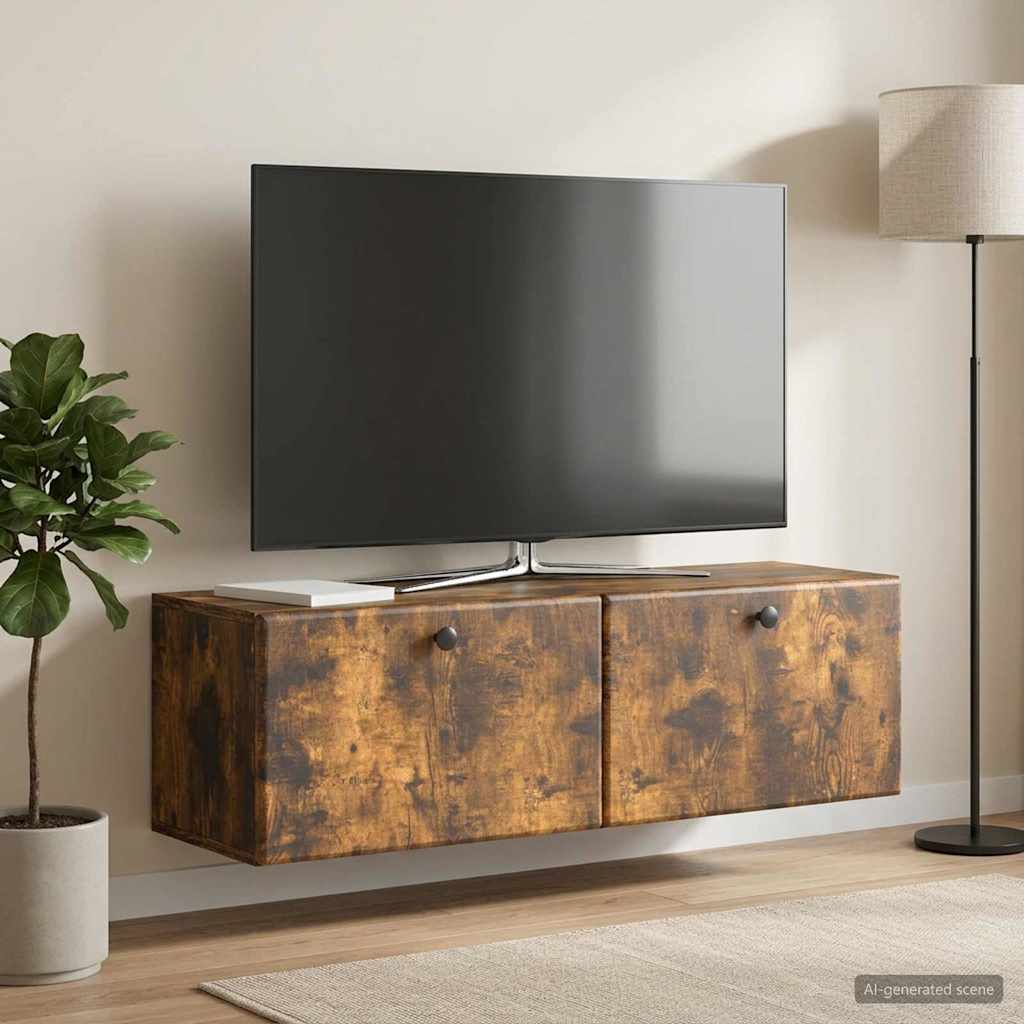 vidaXL Szafka RTV montowana na ścianie 98 x 31 x 30 cm Dąb wędzony
