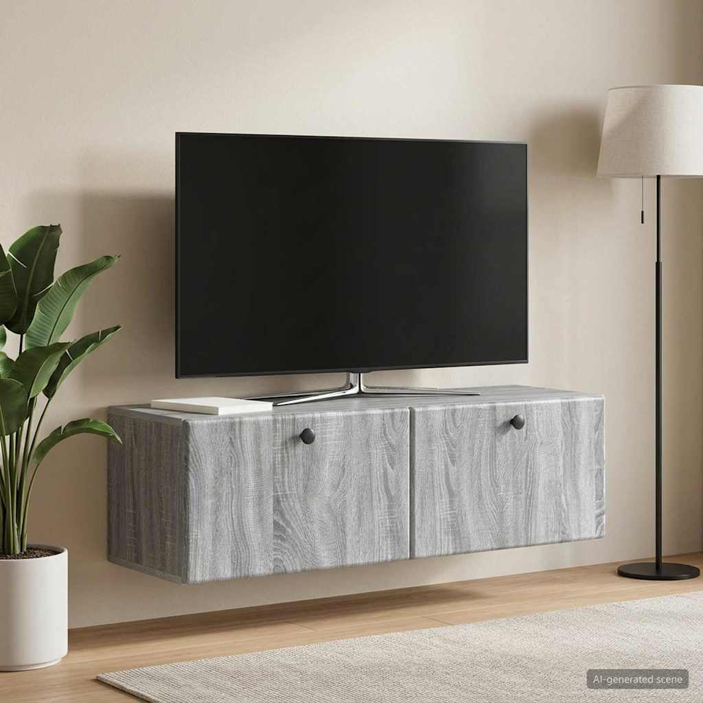 vidaXL Szafka RTV montowana na ścianie 98 x 31 x 30 cm Szary Sonoma