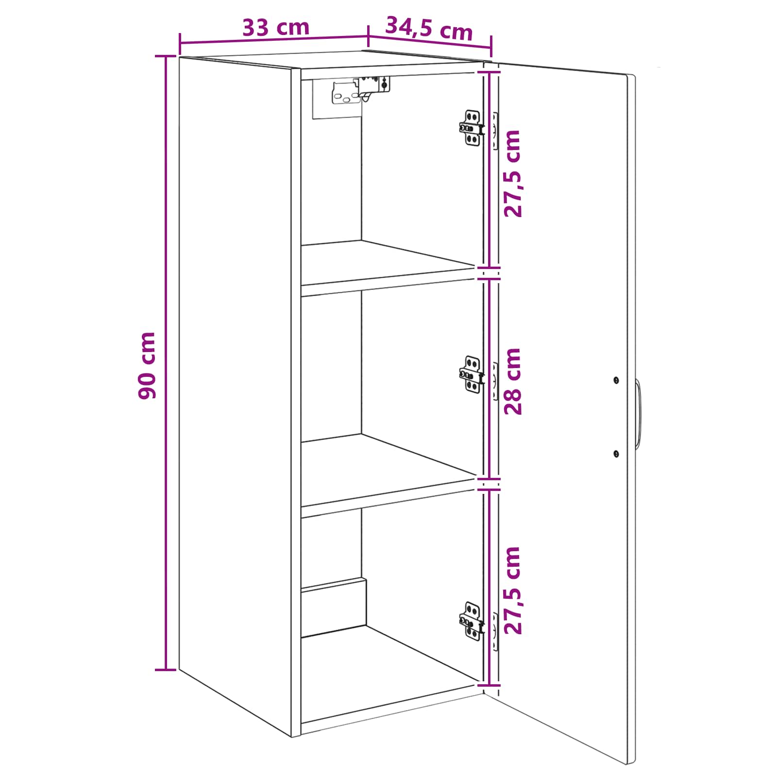 vidaXL Szafka ścienna 33 x 34,5 x 90 cm Drewno inżynieryjne