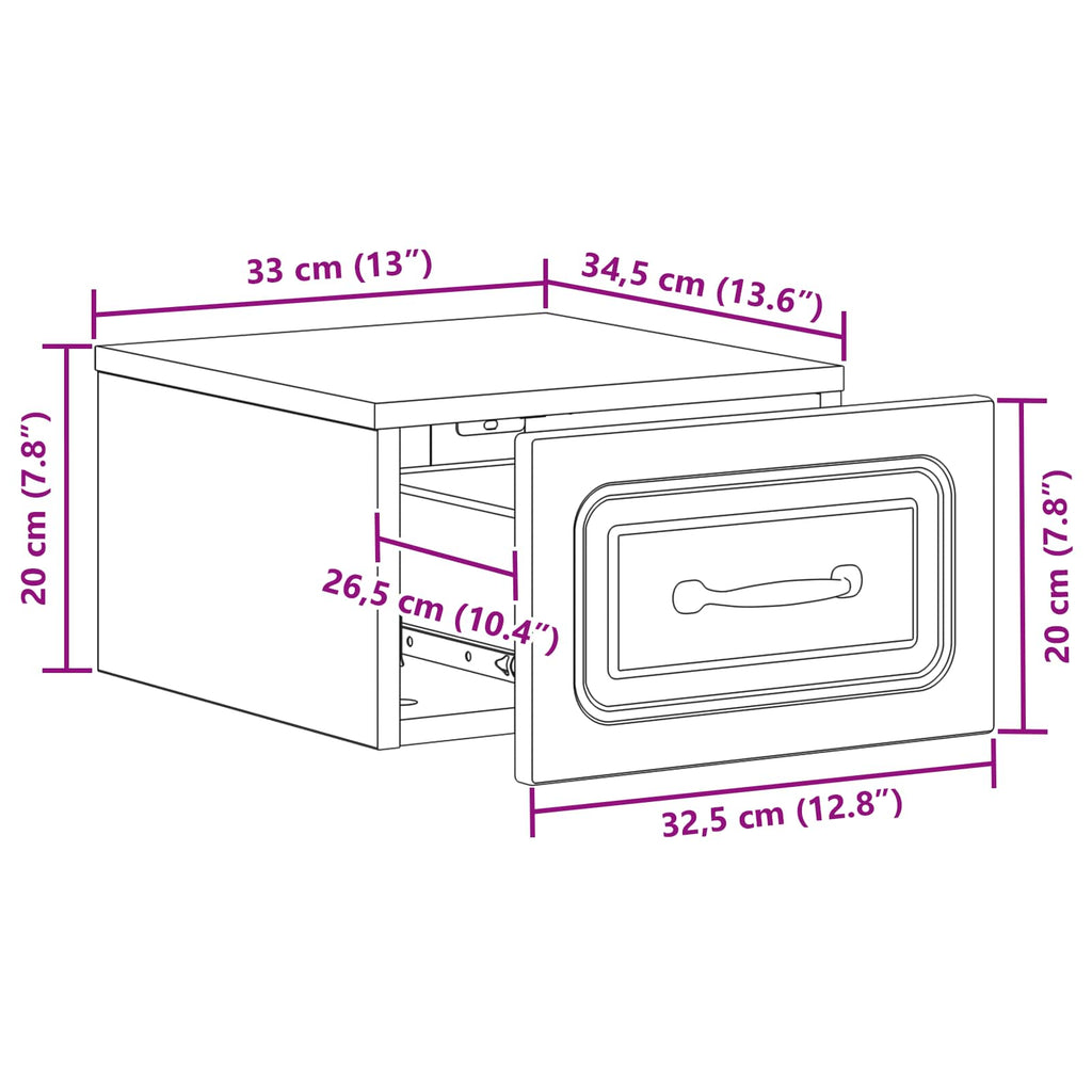 vidaXL Wisząca Szafka Nocna 2 pcs Szary Sonoma 34,5 x 33 x 20 cm