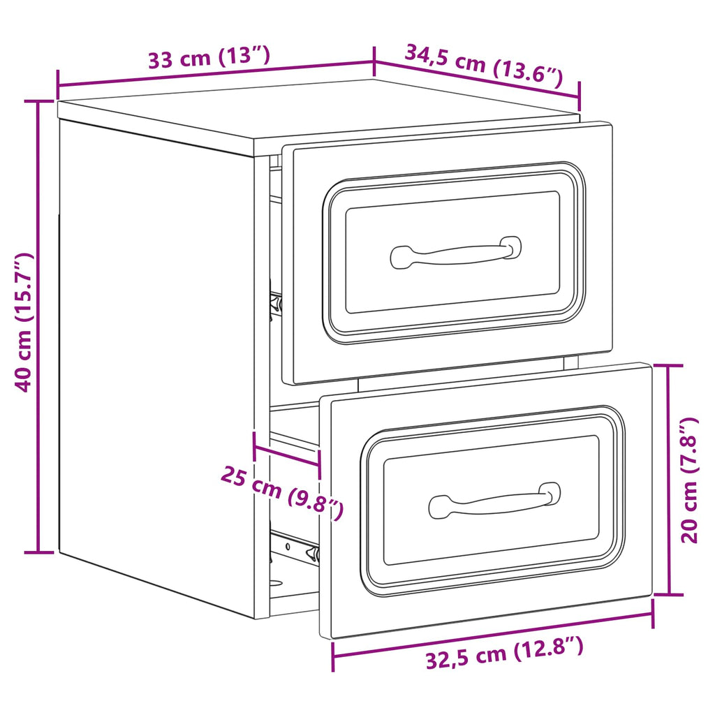 vidaXL Wisząca Szafka Nocna 2 pcs dąb Sonoma 34,5 x 33 x 40 cm