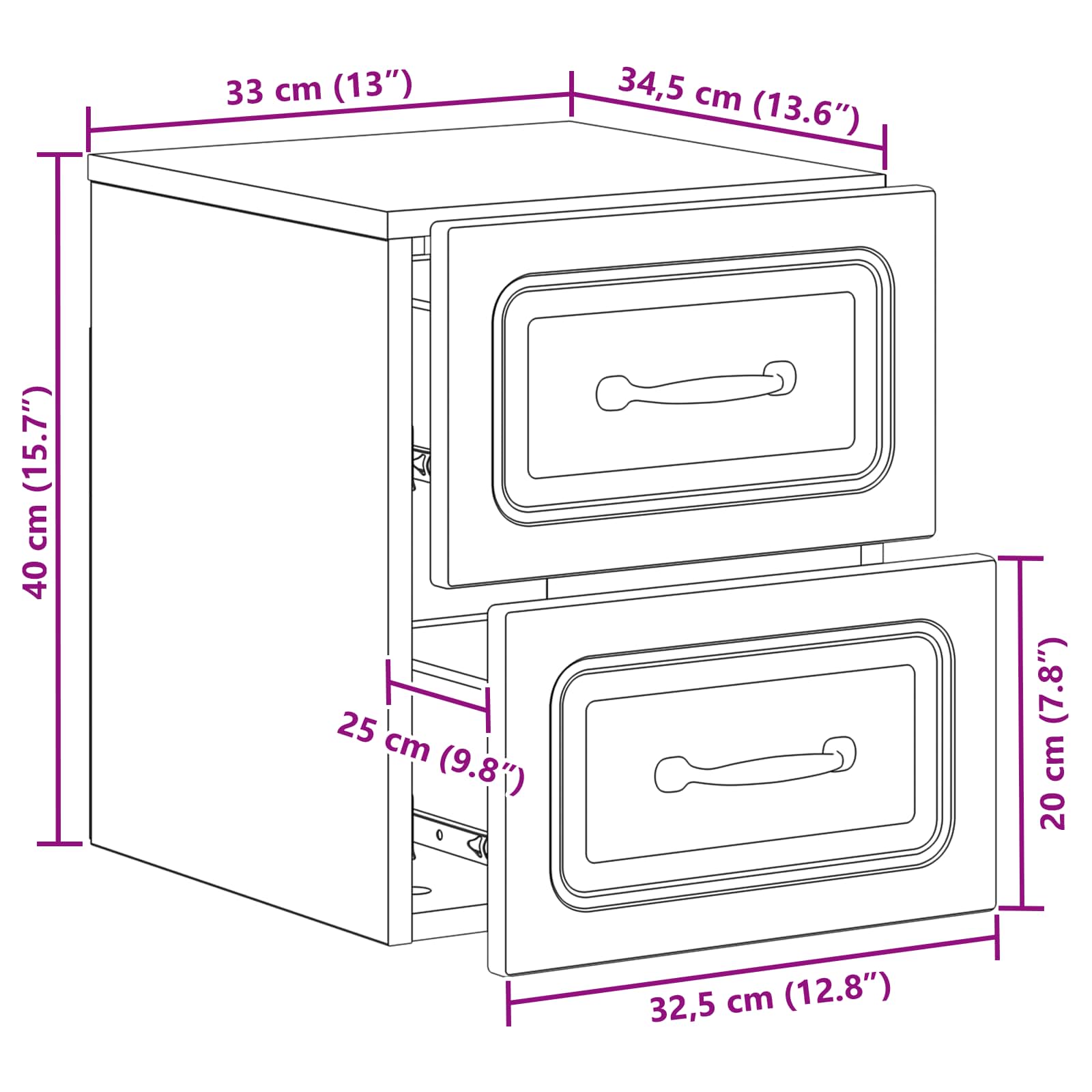vidaXL Wisząca Szafka Nocna Betonowy szary 34,5 x 33 x 40 cm
