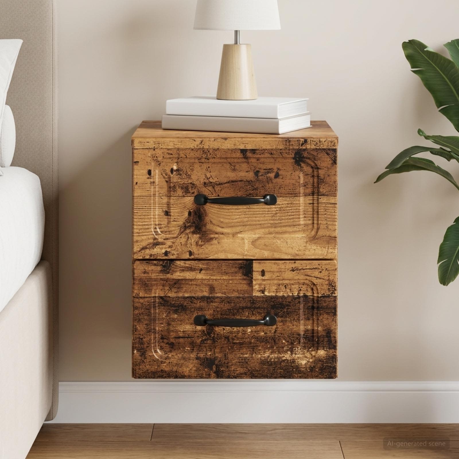 vidaXL Wisząca Szafka Nocna z szufladą Stare drewno 34,5 x 33 x 40 cm
