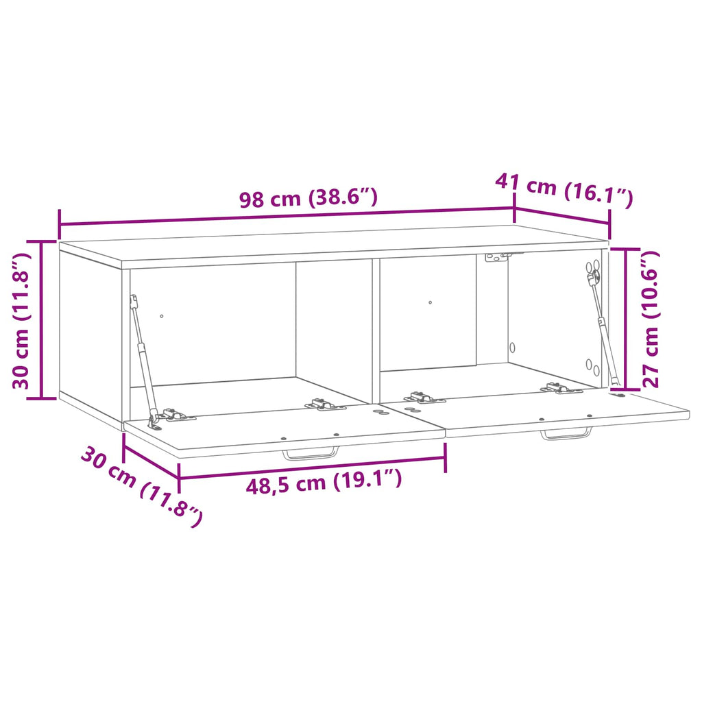 vidaXL Szafka RTV montowana na ścianie Stare drewno 98 x 41 x 30 cm