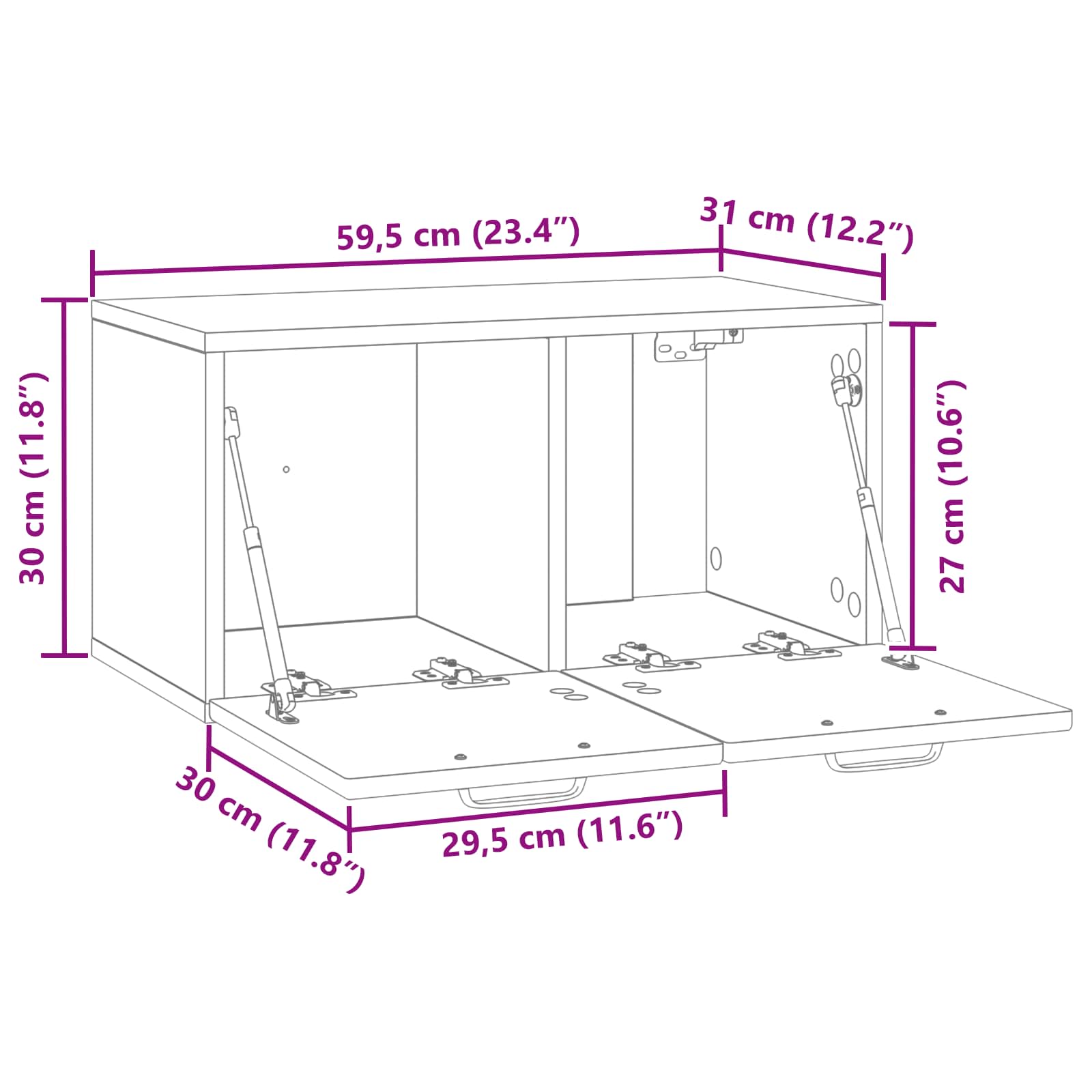 vidaXL Szafka RTV montowana na ścianie Czarny 59,5 x 31 x 30 cm