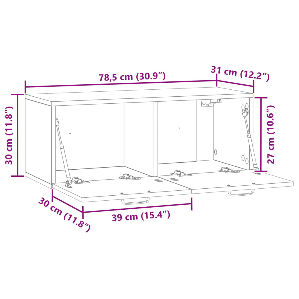 vidaXL Szafka RTV montowana na ścianie dąb Sonoma 78,5 x 31 x 30 cm
