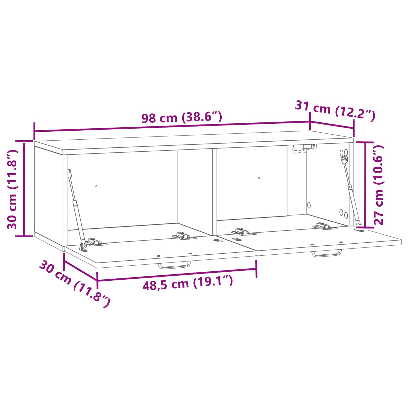 vidaXL Szafka RTV montowana na ścianie dąb Sonoma 98 x 31 x 30 cm