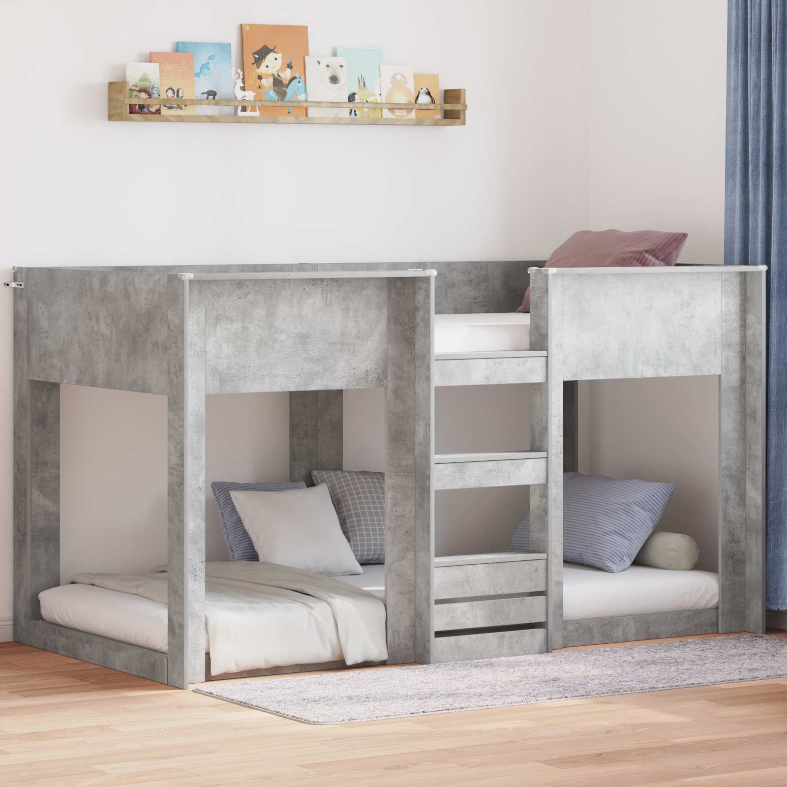 vidaXL Łóżko piętrowe dla dzieci Betonowy szary 100 x 200 cm