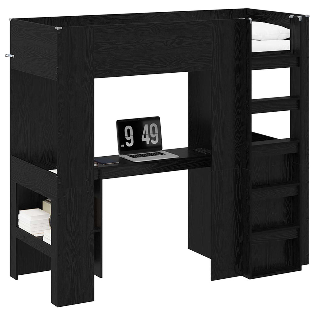 vidaXL Rama łóżka piętrowego z biurkiem Czarny Dąb 75 x 190 cm