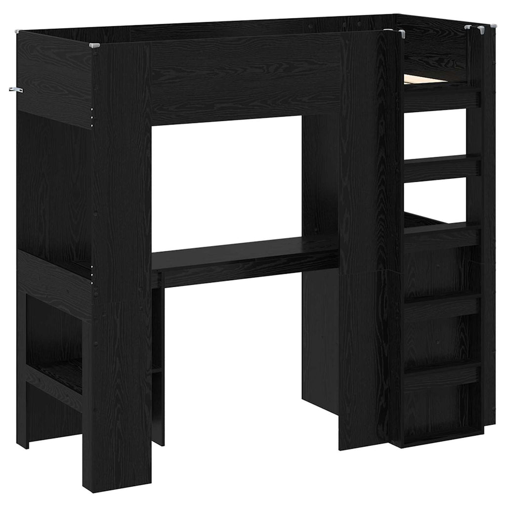 vidaXL Rama łóżka piętrowego z biurkiem Czarny Dąb 75 x 190 cm