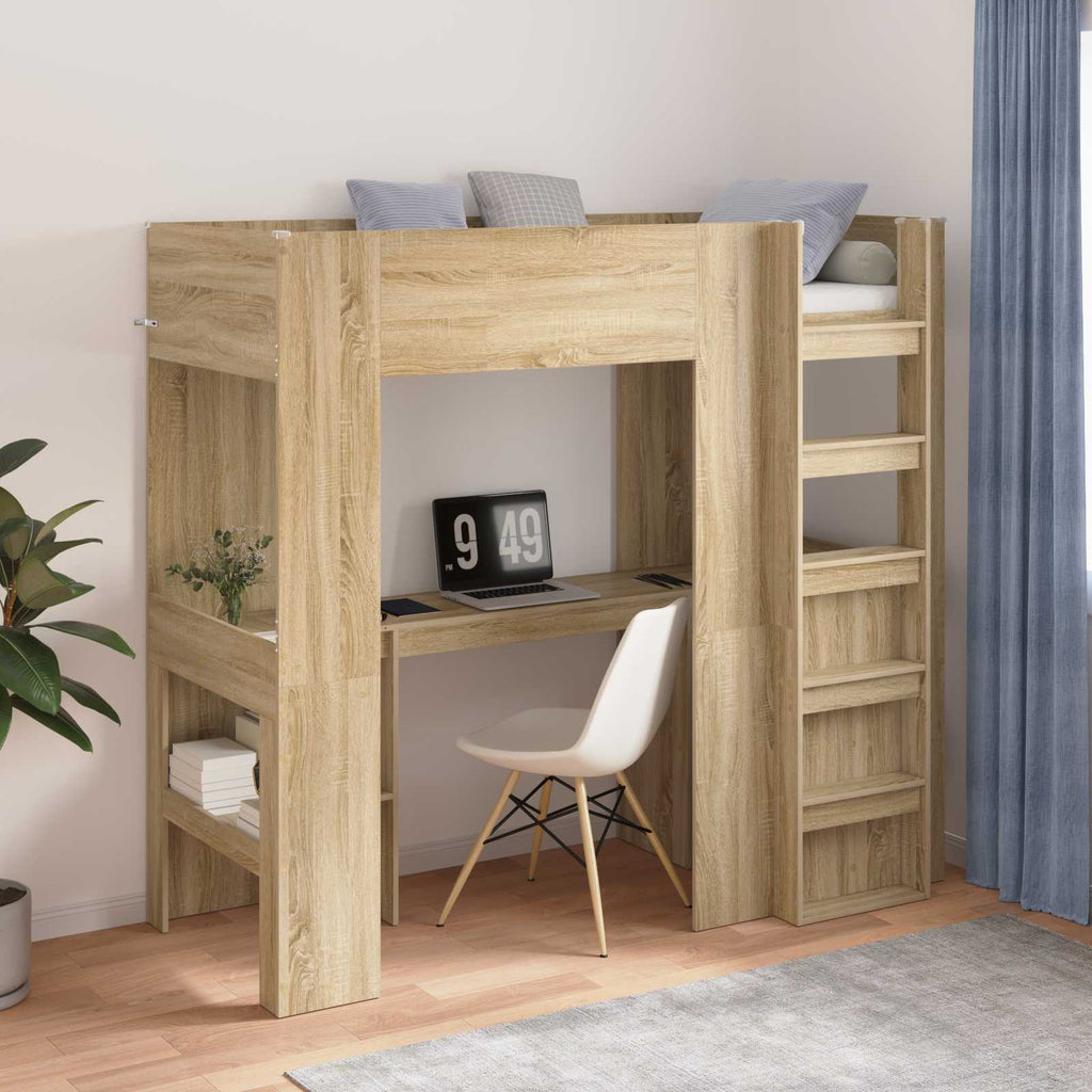 vidaXL Rama łóżka piętrowego z biurkiem Dąb Sonoma 75 x 190 cm