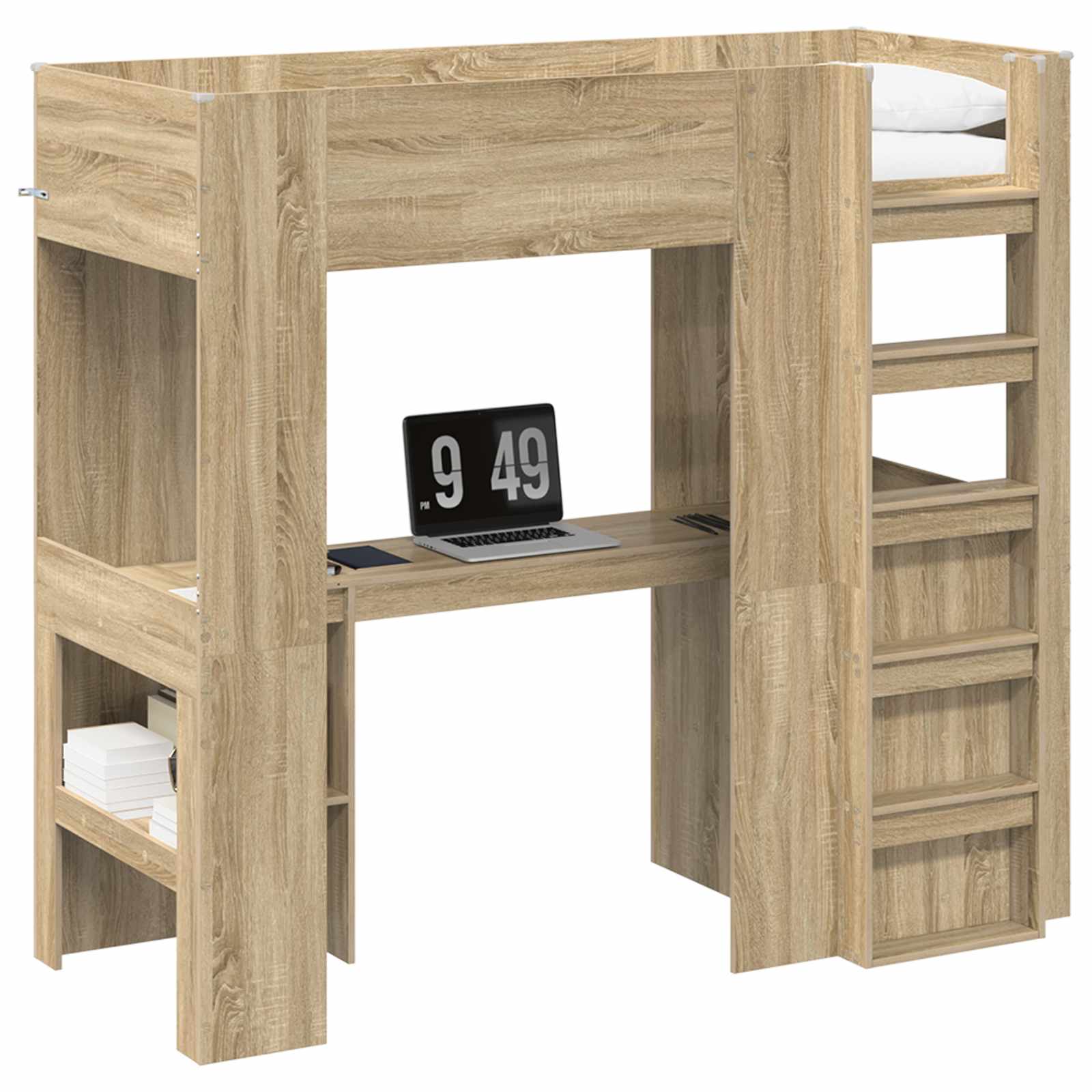 vidaXL Rama łóżka piętrowego z biurkiem Dąb Sonoma 75 x 190 cm